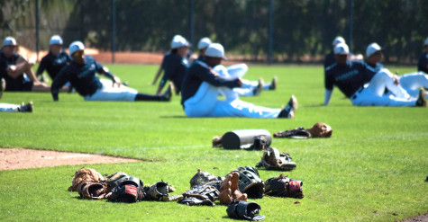 Hawks baseball warming up before practice.