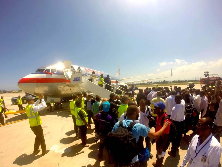 American Airlines on the tarmac in Haiti.