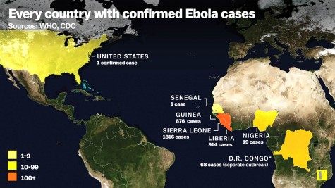 A geographical look of the spread of Ebola worldwide.