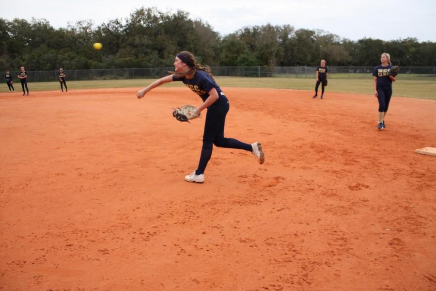 Taylor Marris fielding at first base during practice.