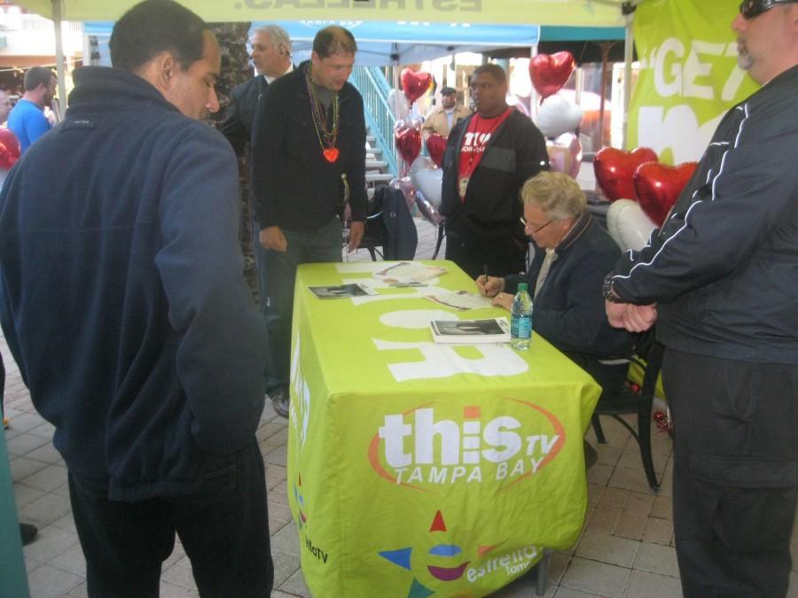 Jerry Springer meets with fans during the pre-parade event.