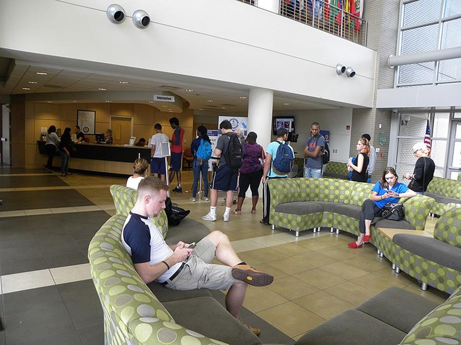 Returning and prospective students wait in line at the Ybor campus to register for the
spring semester.