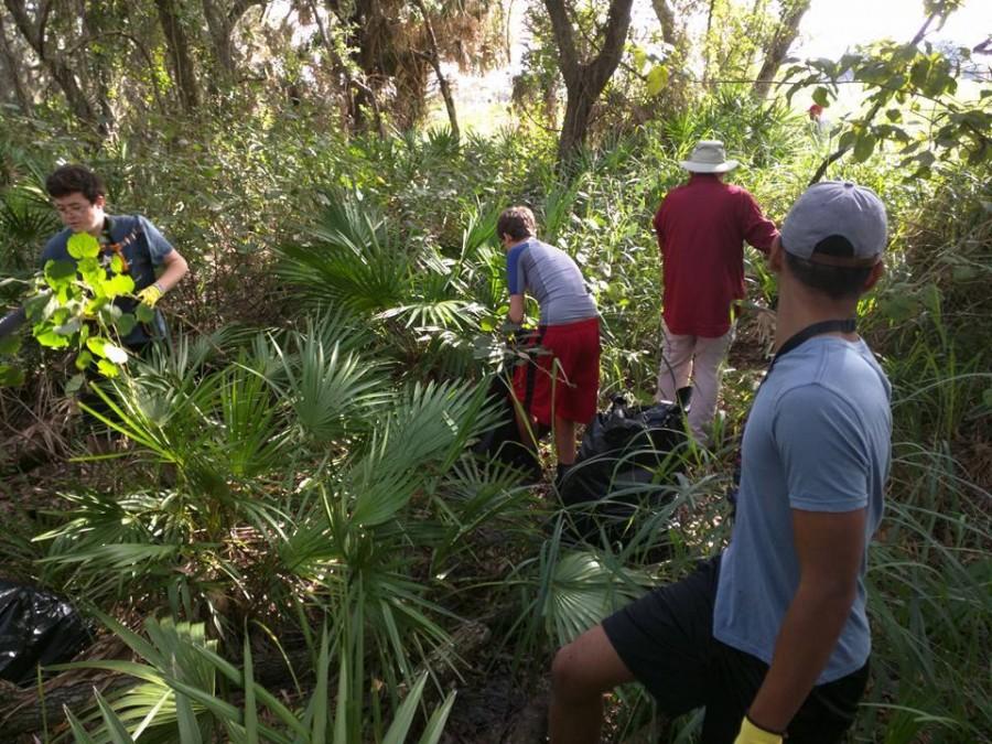 Members of SFE join together to clean up nature trails.