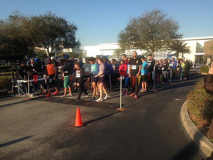 HCC Hawk Run participants prepare for the start of the 5k run.