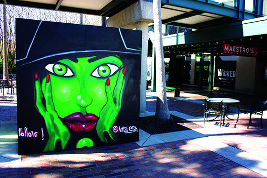 Wicked street art outside the Straz Theater provides additional ambiance.