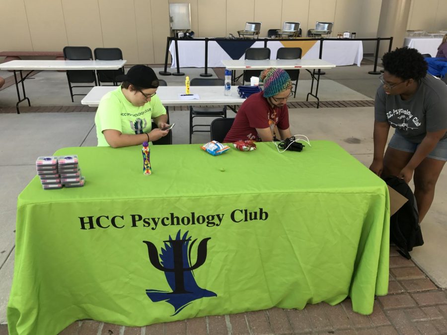 The Psychology Club setting up their table for The Welcome Back event