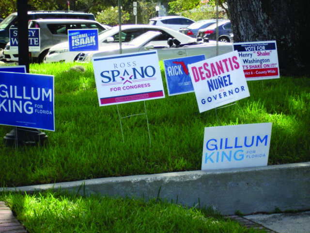 Campaign signs outside polling location