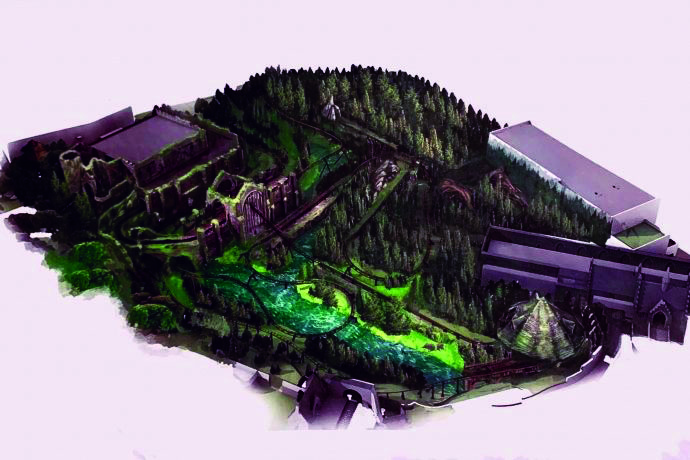 An artist rendering shows the details of the new coaster coming to Hogsemede.